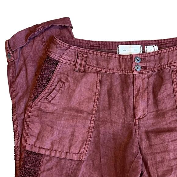 Anthropologie Hei Hei Women’s Sz 28 Embroidered Crochet Linen Pants Marlena - Picture 4 of 16